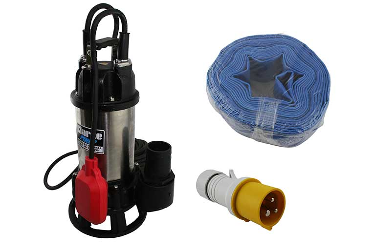 Clarke 2” Submersible Pump, Layflat hose and 110v Plug