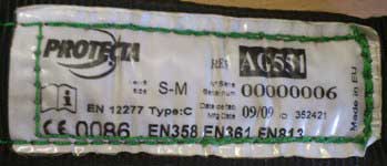 Harness label showing EN Designations