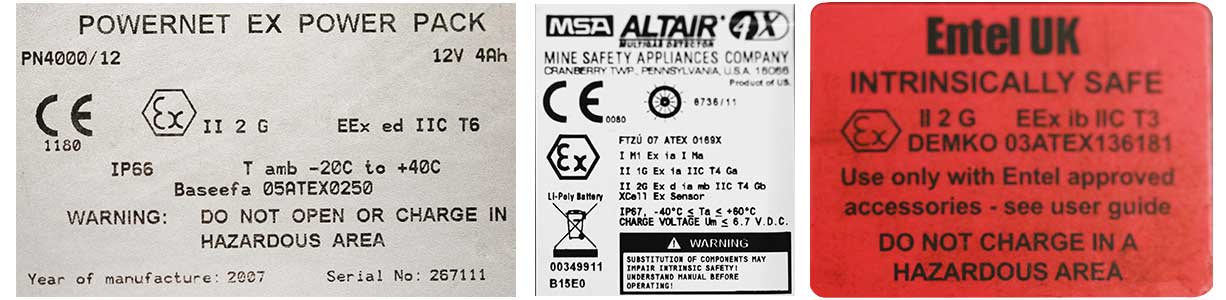 ATEX marking on various equipment